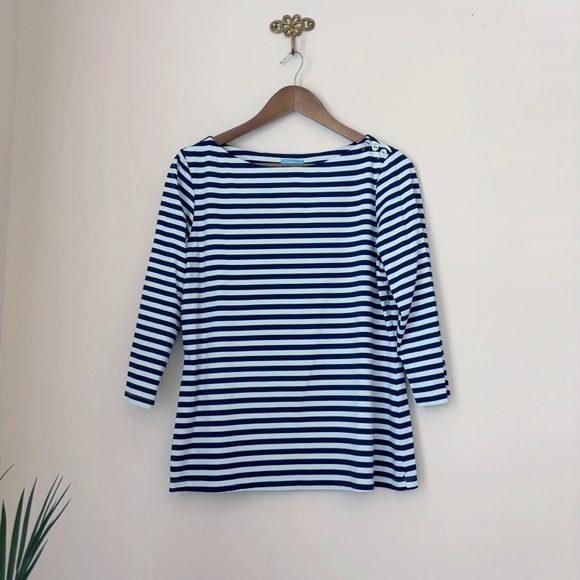J. McLaughlin Tops - J. McLaughlin Wavesong Striped Button Accent Top Large
